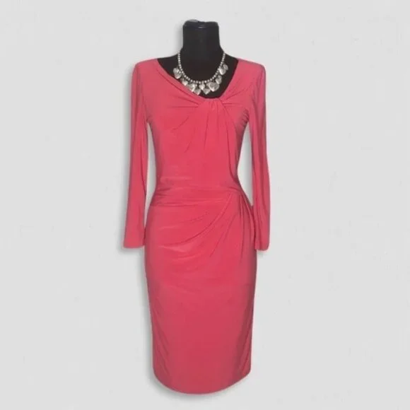 Ralph Lauren Midi Faux Wrap Sheath Dress Dark Pink Size Small - Picture 1 of 12